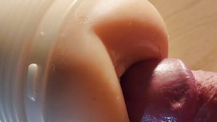 Super hard ringed thick cock with big head cumming after anal sex toy
