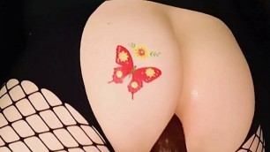 Cheekyrider4u rides 12 inch black dildo butterfly on sexy ass balls deep creaming and love BBC sucking and fucking POV