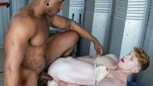 Big Ebony Sargent Squeezes His Giant Cock In Private's Tiny