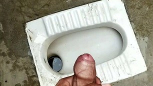 Big cock pissing and masturbation in bathroom