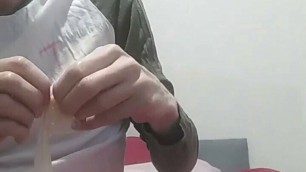 Smooth Twink Fingering His Hole With Cum From A Used Condom