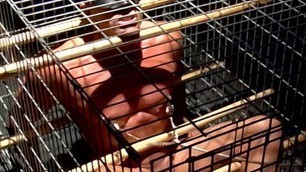 Muscular man Tyler Saint gets blindfolded and caged