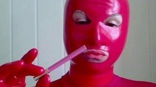 Smoking Sobranie COCKTAIL In RED Latex Mask And Gloves