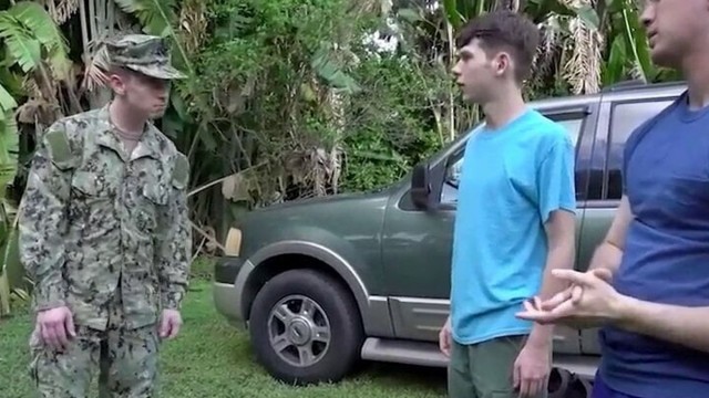 Horny Soldier Shows Two Young Friends Some Exercises