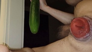 Fucking my prolapse with massive cucumber!