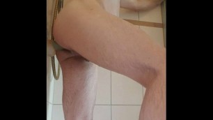 Pissing on me for the first time and fucking my dildo in the shower