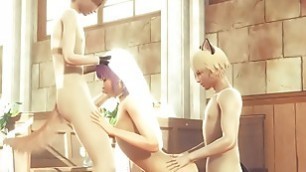 Yaoi Femboy - Denki Bareback Wedding Suit Threesome Sucking And Anal In Church - Sissy crossdress Japanese Asian Manga Anime Game Porn Gay
